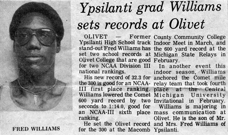 Fred Williams_Freshman, Olivet Indoor Records_Olivet Echo 1978